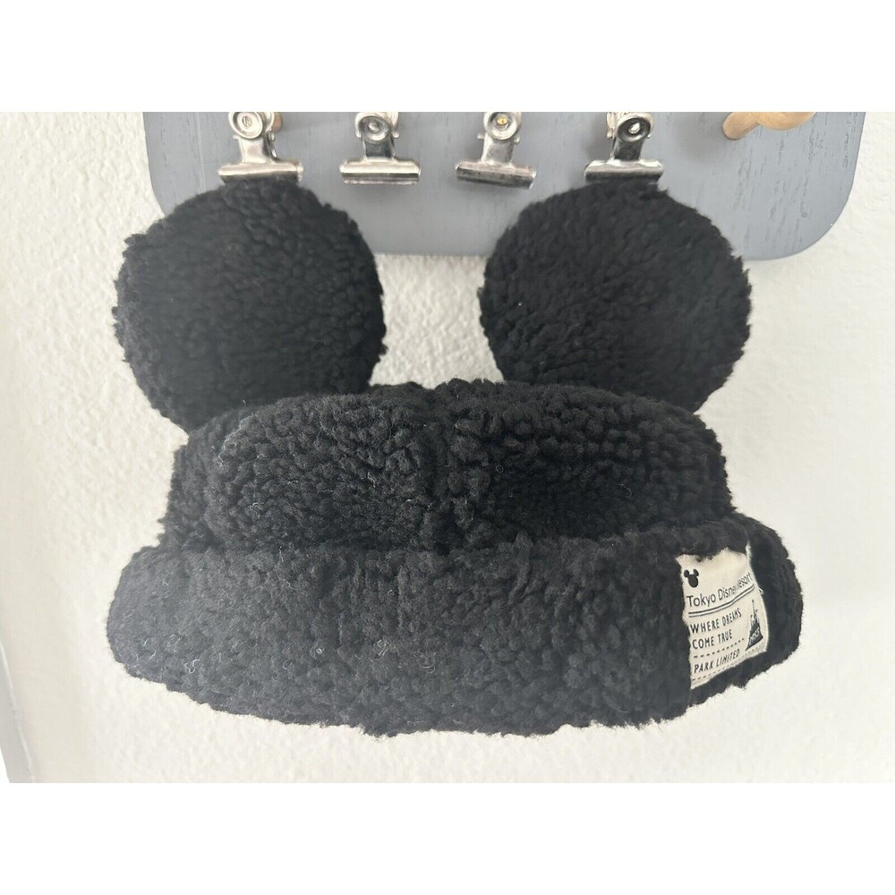 Japan Tokyo Disney Resort Ears Mickey limited Fluffy Winter Cap Hat Black